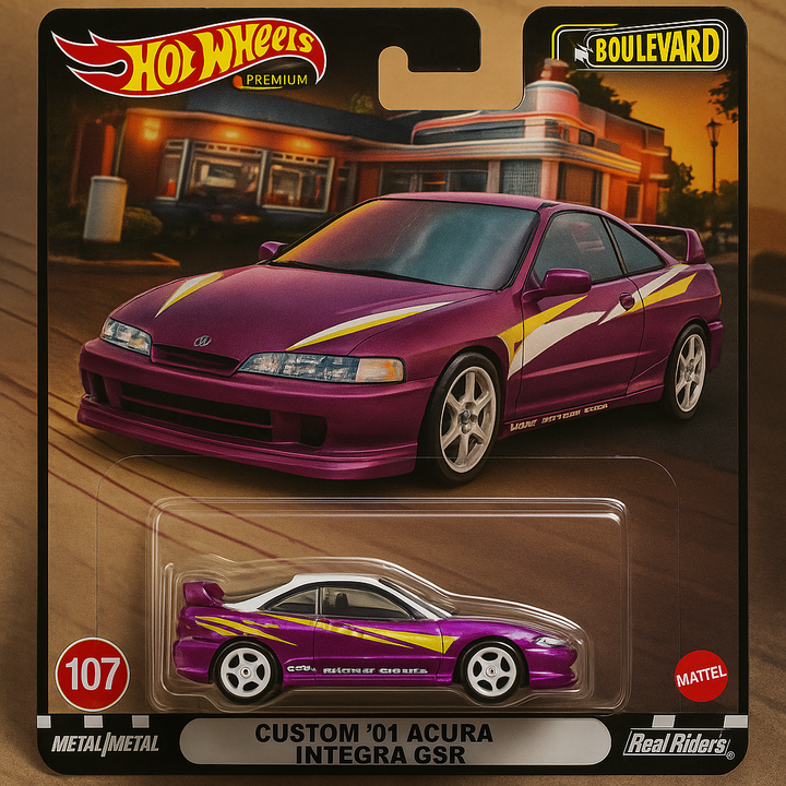 💜 Custom '01 Acura Integra GSR – Hot Wheels Premium (Boulevard Series #107)