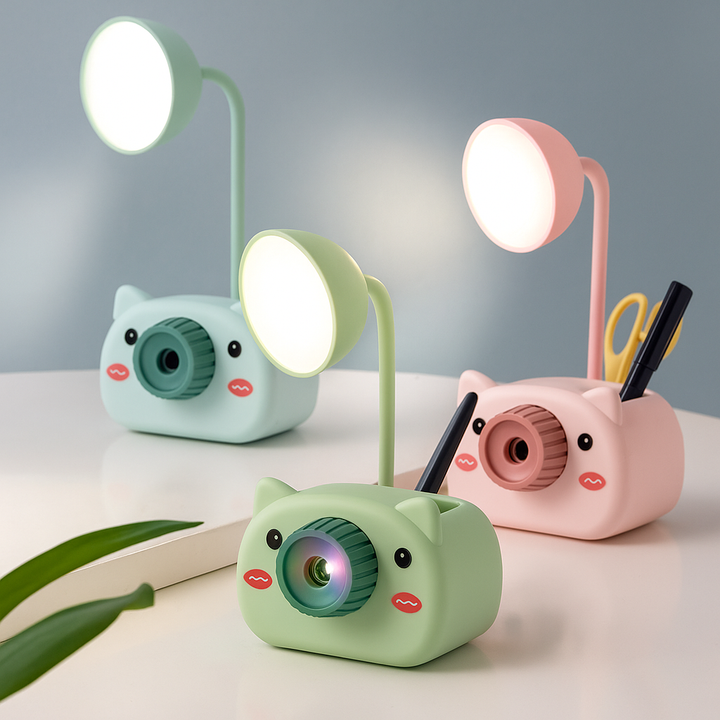 3-in-1 Cartoon LED Desk Lamp with Pen Holder & Sharpener (mixed colors) – Rechargeable Night Light for Kids (Assorted Colors)