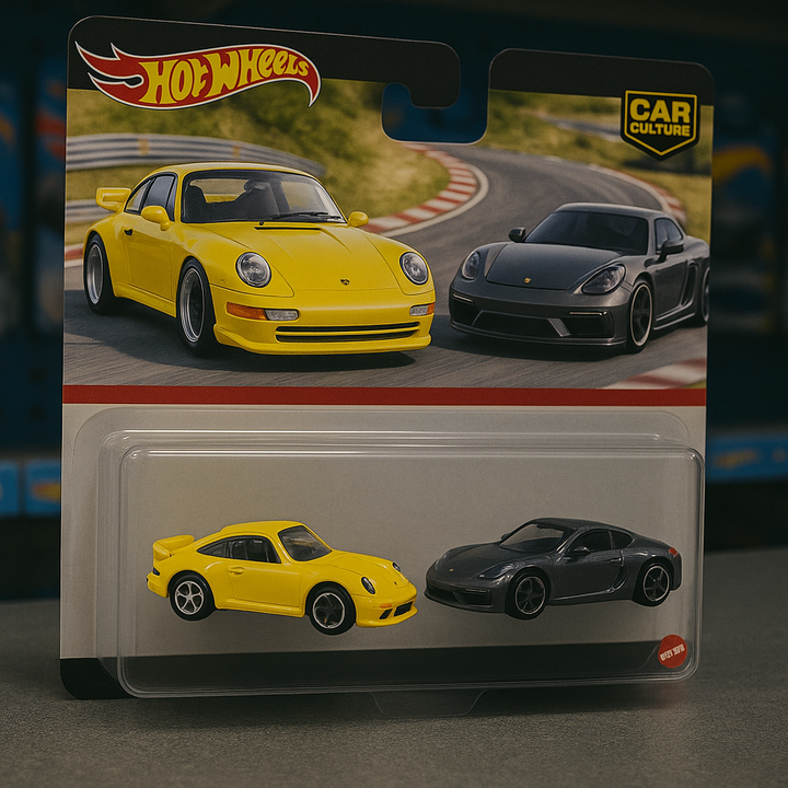 🚗 Porsche 993 GT2  -X- Porsche 718 Cayman GT4 ⚫  – Hot Wheels Premium Car Culture 2-Car Pack