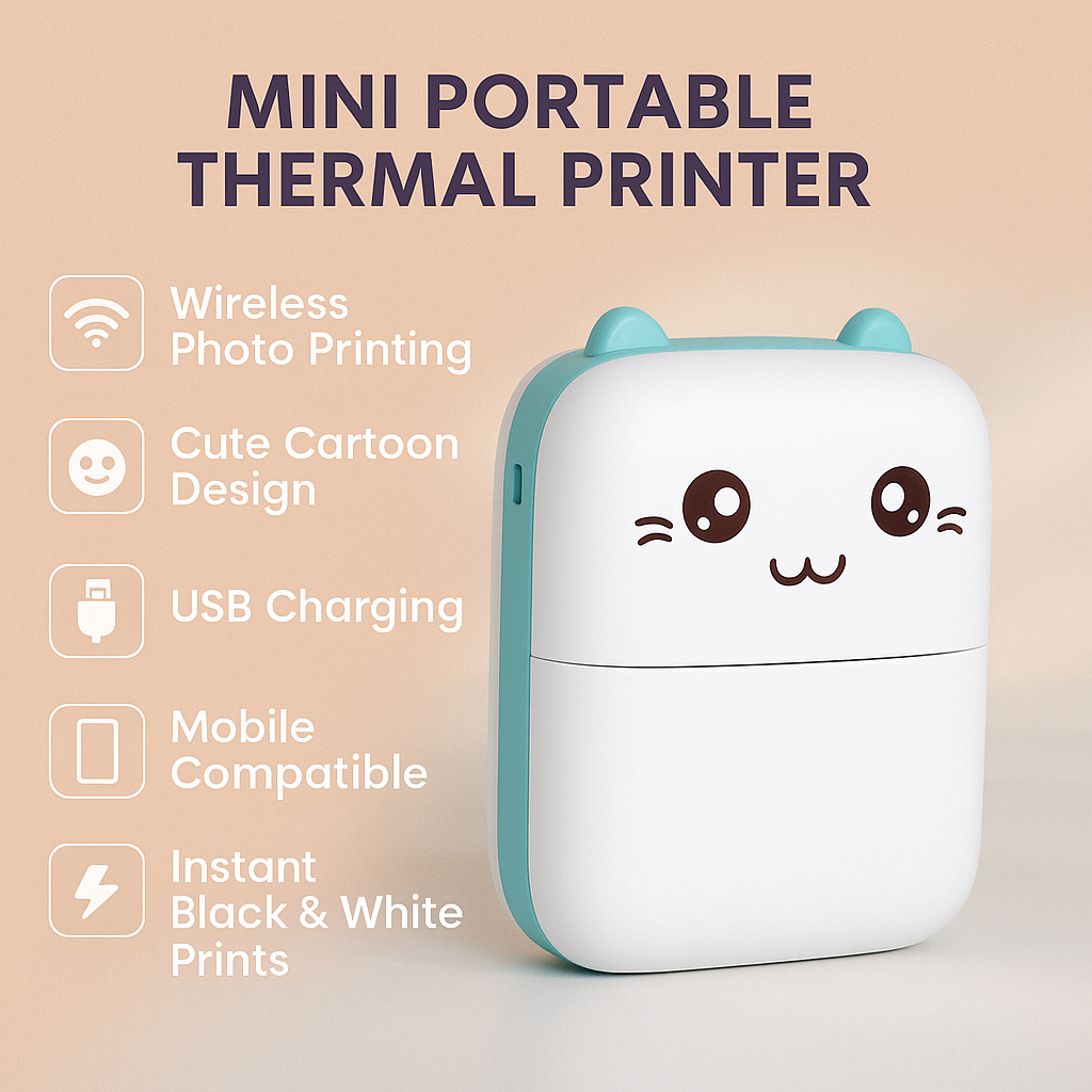 🖨️ Mini Thermal Printer – Portable Inkless Printer for Notes, Labels & School Projects