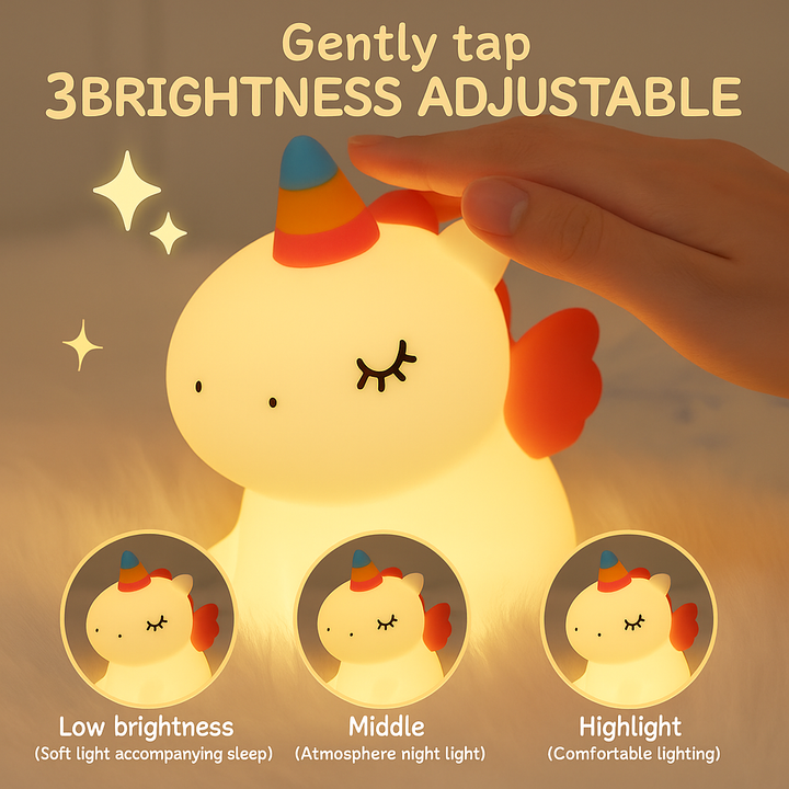 Unicorn Night Light for Kids – Tap Control, Rechargeable & 3 Brightness Modes