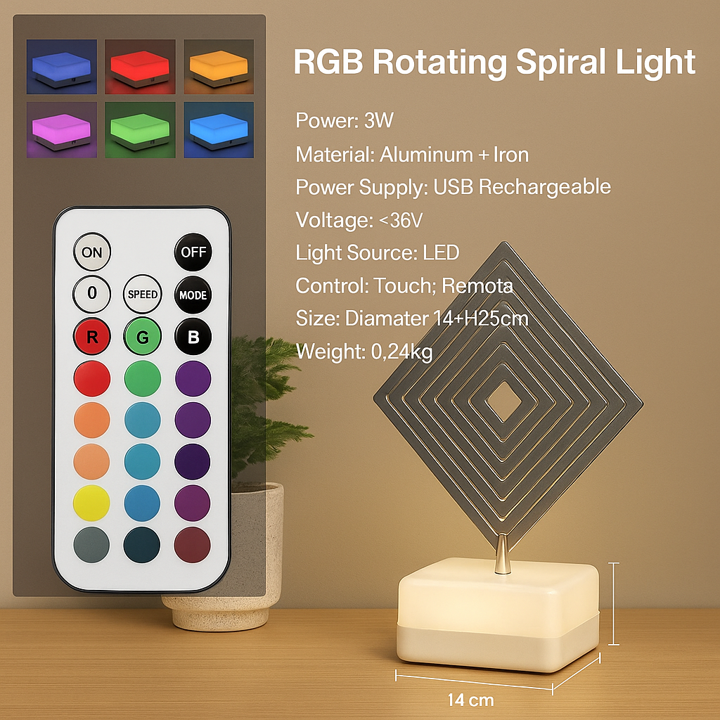 3D Spinner LED Table Lamp – 3/16 Color Modes, Dimmable Touch Control Night Light for Bedroom, Desk & Gifts
