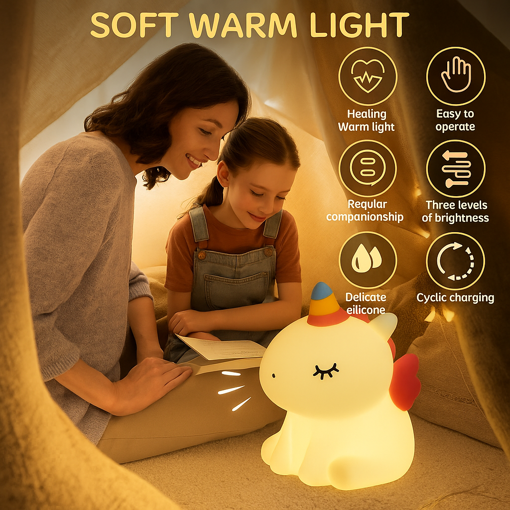 Unicorn Night Light for Kids – Tap Control, Rechargeable & 3 Brightness Modes