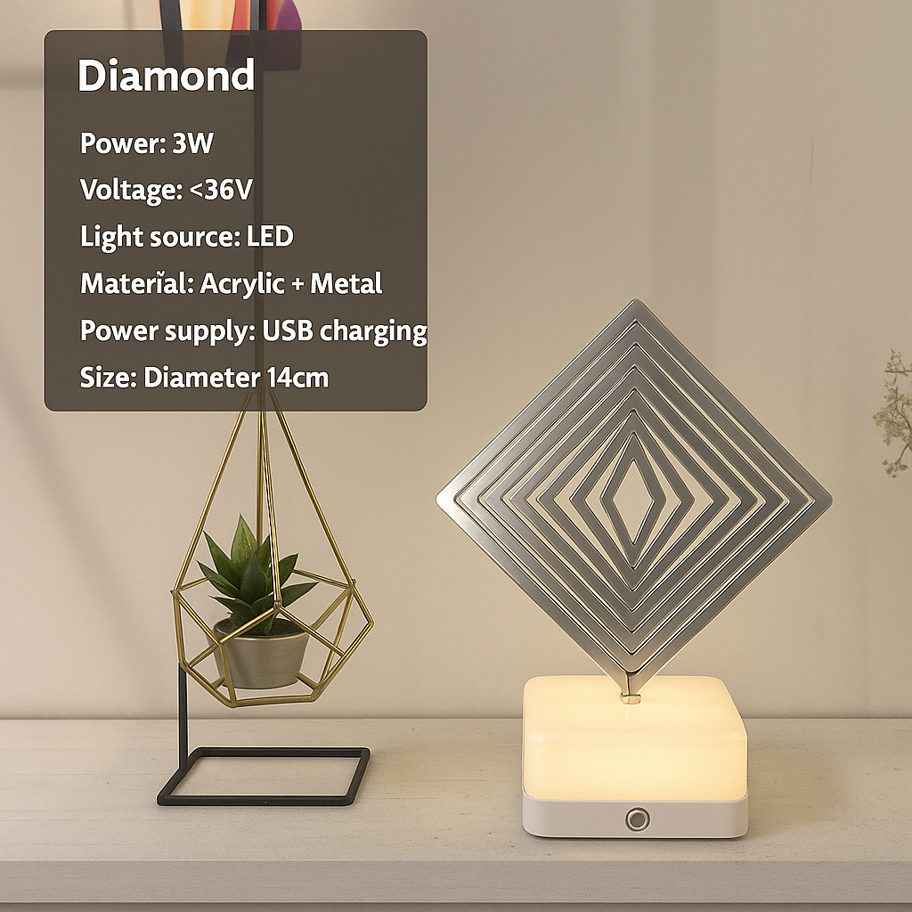 3D Spinner LED Table Lamp – 3/16 Color Modes, Dimmable Touch Control Night Light for Bedroom, Desk & Gifts