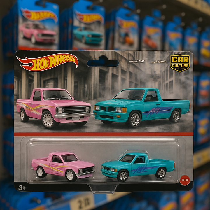 🛻 1975 Datsun Sunny Truck (B120) 🩷 Custom '93 Nissan Hardbody (D21) 💙Hot Wheels Premium Car Culture 2-Car Pack